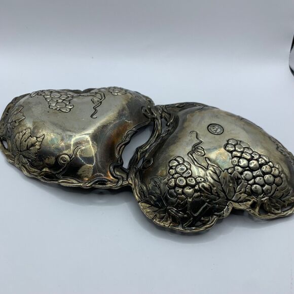 Godinger Dish Silver Art Co Plate Double Heart With Grape Design Plated Serving - Picture 12 of 13